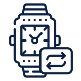 Timepiece illustration with exchange arrows